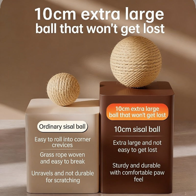 Set of Two Large Sisal Balls for Cats, Measuring 3.94 Inches, Designed for Self-Play And to Alleviate Boredom, Includes a Teaser Wand And Durable Sound-Producing Balls for Feline Enjoyment, Without Battery