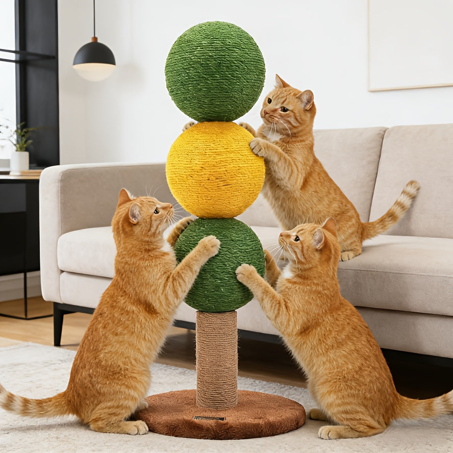 Candy Skewer Cat Scratch Ball Scratching Post Features Three Scratch Balls That Rotate 360°, Made from Durable And Scratch-Resistant Materials, Perfect for Kittens And Ideal for Homes with Multiple Cats