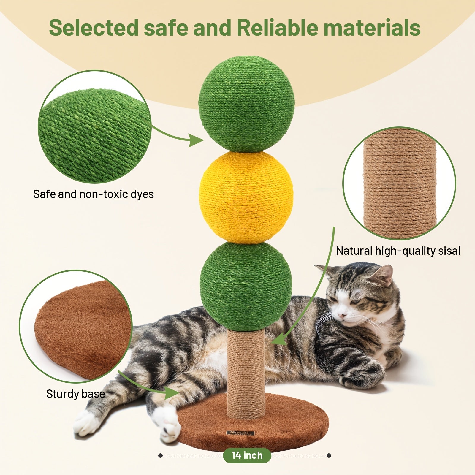 Candy Skewer Cat Scratch Ball Scratching Post Features Three Scratch Balls That Rotate 360°, Made from Durable And Scratch-Resistant Materials, Perfect for Kittens And Ideal for Homes with Multiple Cats