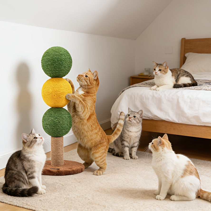 Candy Skewer Cat Scratch Ball Scratching Post Features Three Scratch Balls That Rotate 360°, Made from Durable And Scratch-Resistant Materials, Perfect for Kittens And Ideal for Homes with Multiple Cats