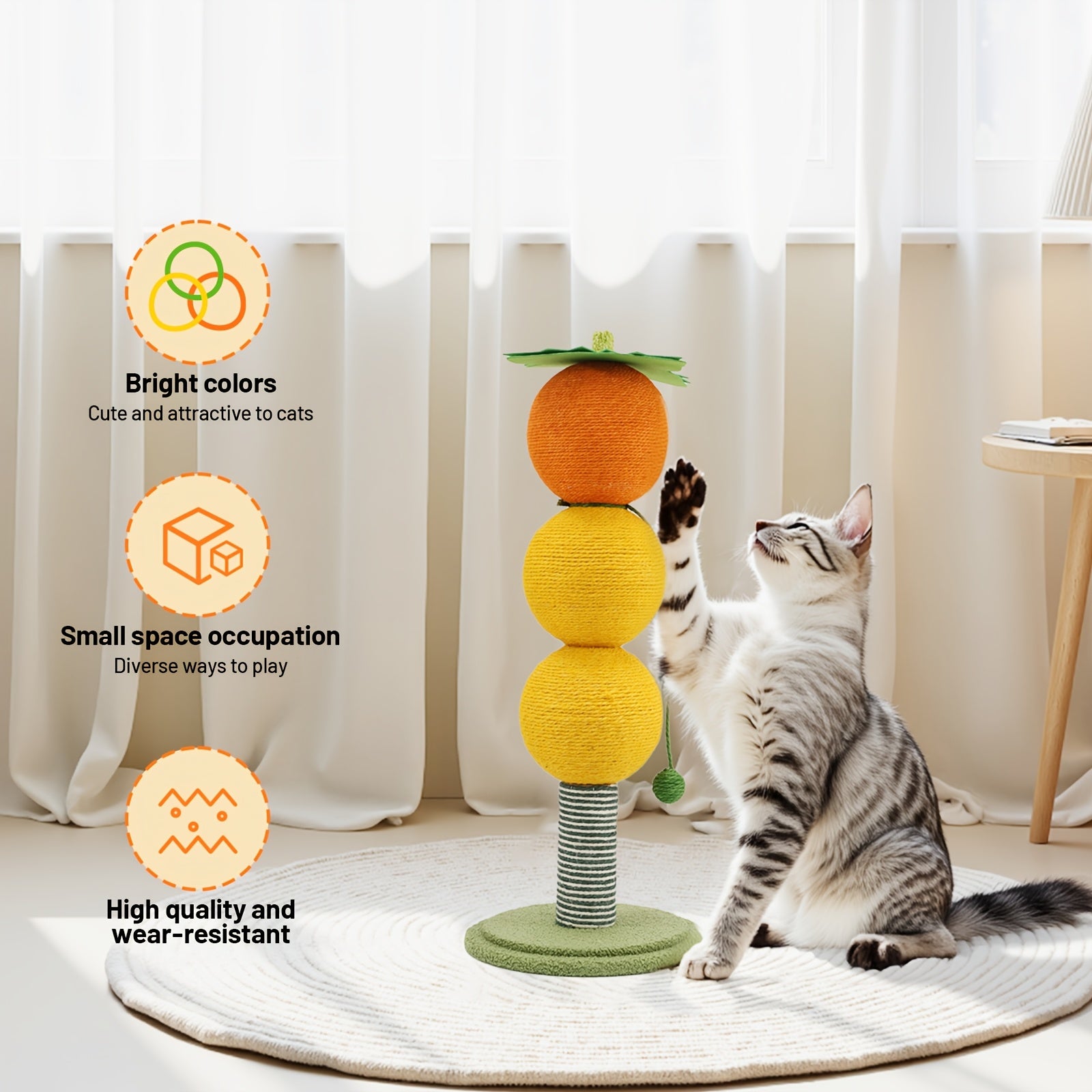 Innovative Candy-Themed Cat Scratching Post Featuring Three Durable Scratch Balls, a Hanging Ball for Diverse Play Options, And a Nature-Inspired Design, Perfect for All Types of Kittens