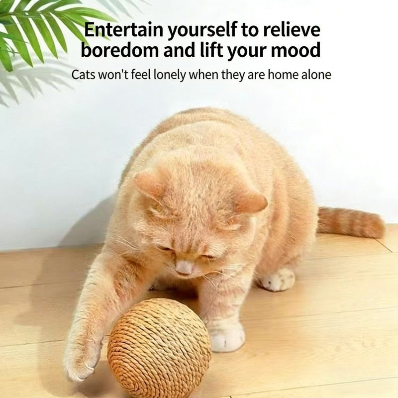 Set of Two Large Sisal Balls for Cats, Measuring 3.94 Inches, Designed for Self-Play And to Alleviate Boredom, Includes a Teaser Wand And Durable Sound-Producing Balls for Feline Enjoyment, Without Battery
