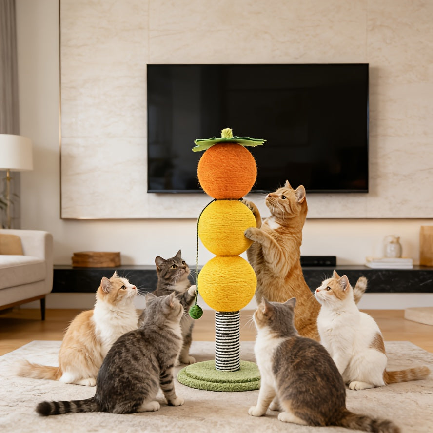 Innovative Candy-Themed Cat Scratching Post Featuring Three Durable Scratch Balls, a Hanging Ball for Diverse Play Options, And a Nature-Inspired Design, Perfect for All Types of Kittens