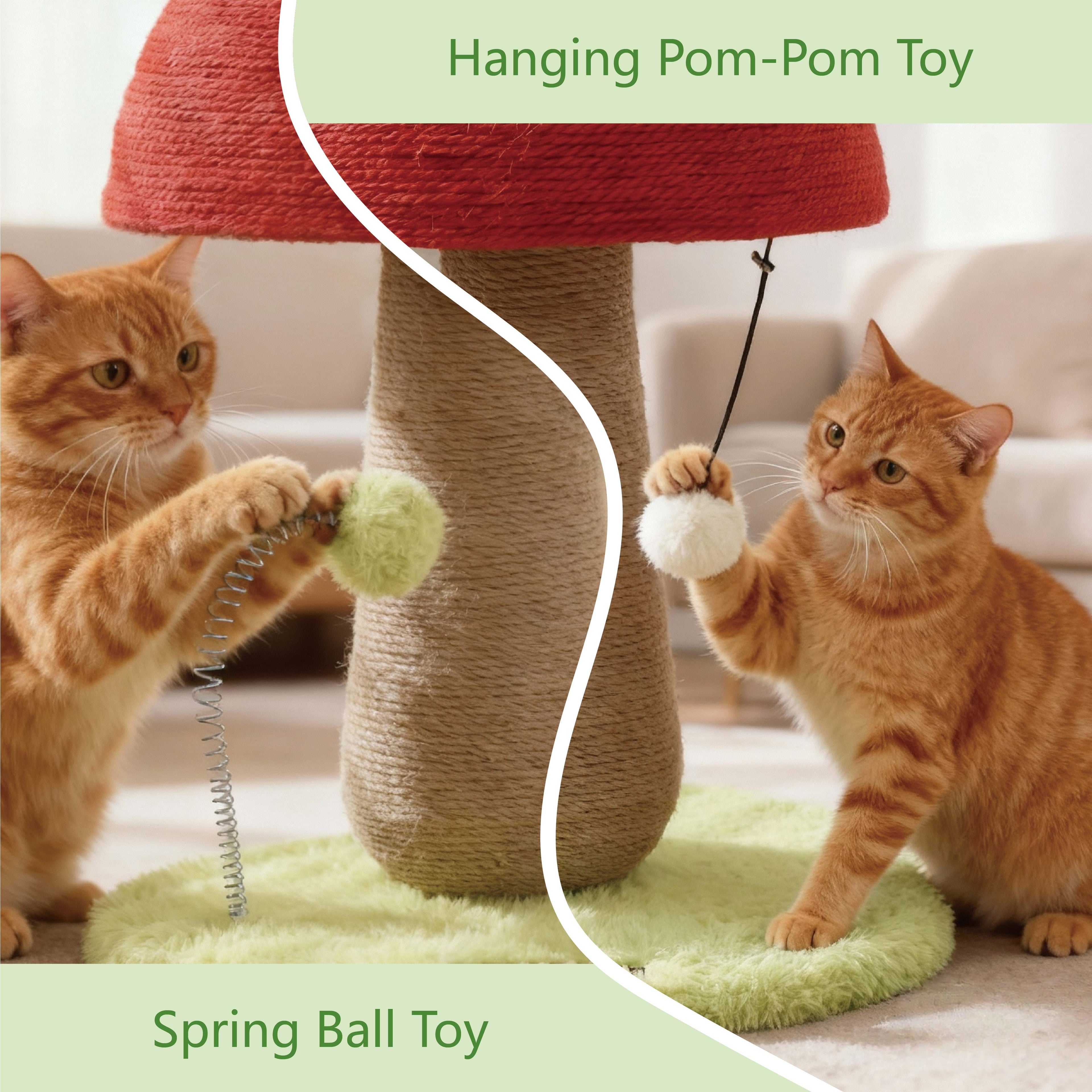 Mushroom Cat Scratching Post - Cute Cat Furniture with Interactive Toy Ball, Durable Sisal Scratcher for Kittens, Keeps Your Cat's Claws Healthy, Cat Toy & Furniture Protector