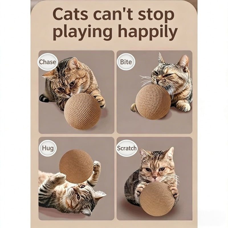 Set of Two Large Sisal Balls for Cats, Measuring 3.94 Inches, Designed for Self-Play And to Alleviate Boredom, Includes a Teaser Wand And Durable Sound-Producing Balls for Feline Enjoyment, Without Battery