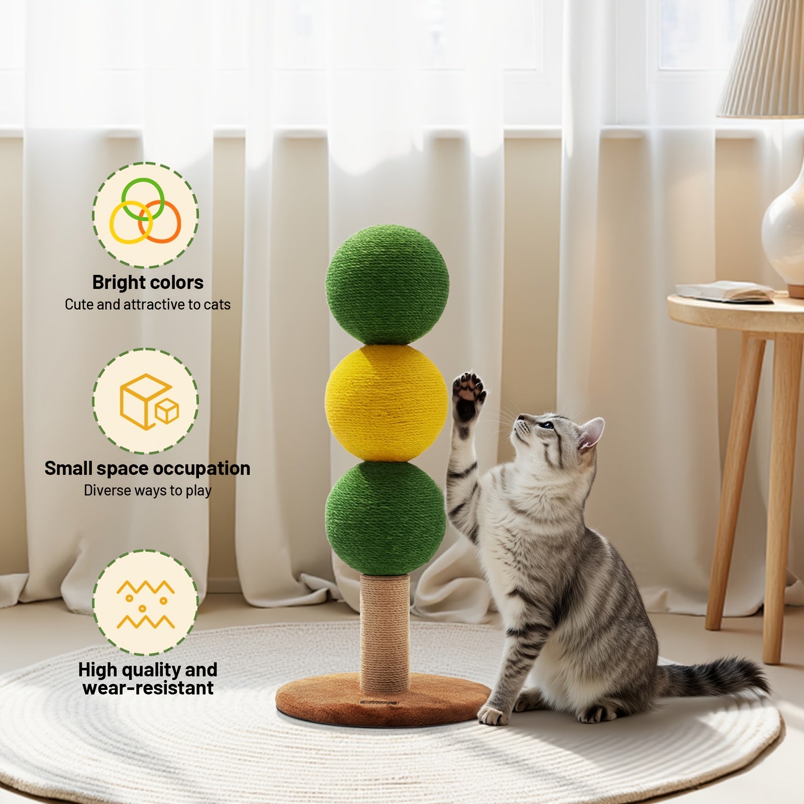 Candy Skewer Cat Scratch Ball Scratching Post Features Three Scratch Balls That Rotate 360°, Made from Durable And Scratch-Resistant Materials, Perfect for Kittens And Ideal for Homes with Multiple Cats