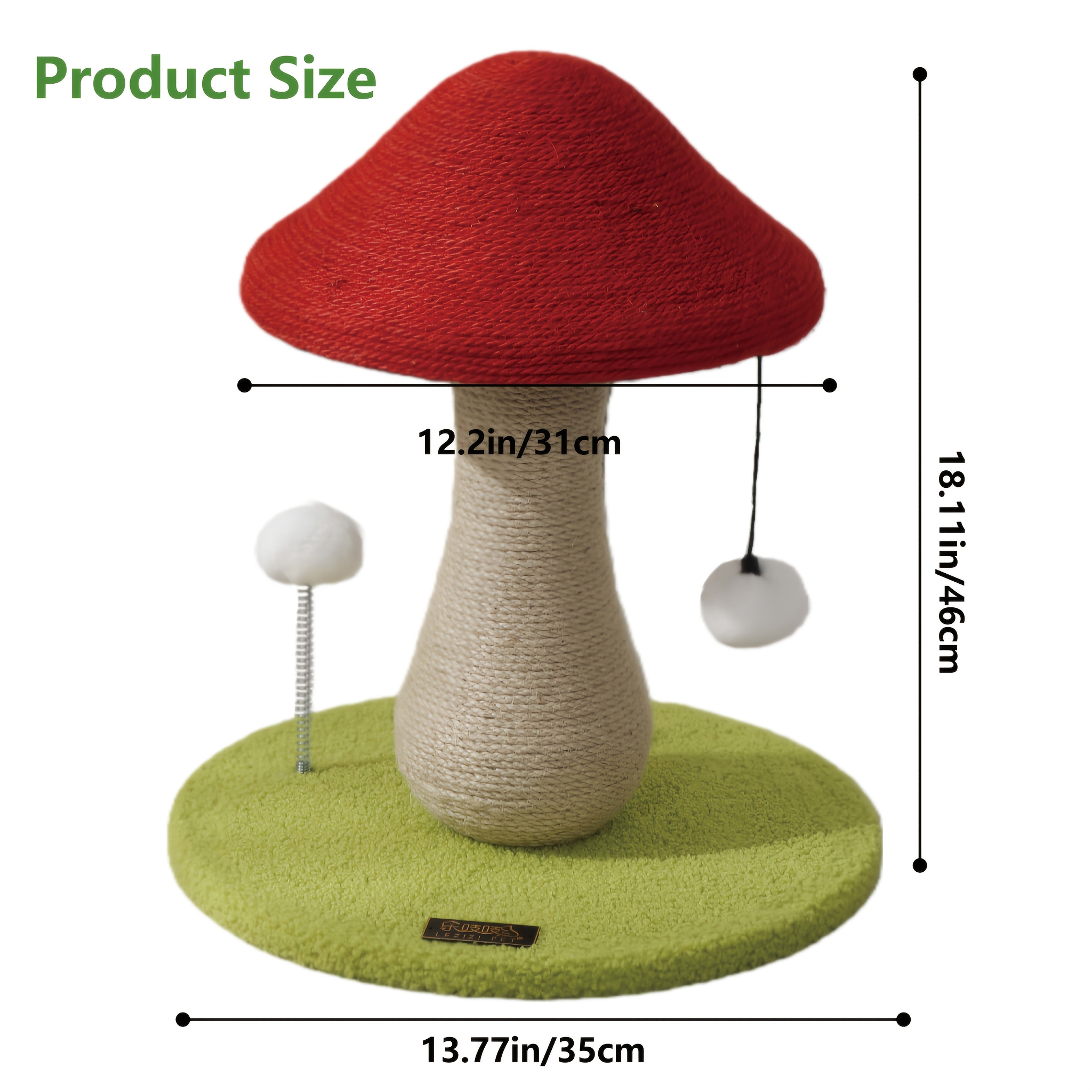 Mushroom Cat Scratching Post - Cute Cat Furniture with Interactive Toy Ball, Durable Sisal Scratcher for Kittens, Keeps Your Cat's Claws Healthy, Cat Toy & Furniture Protector