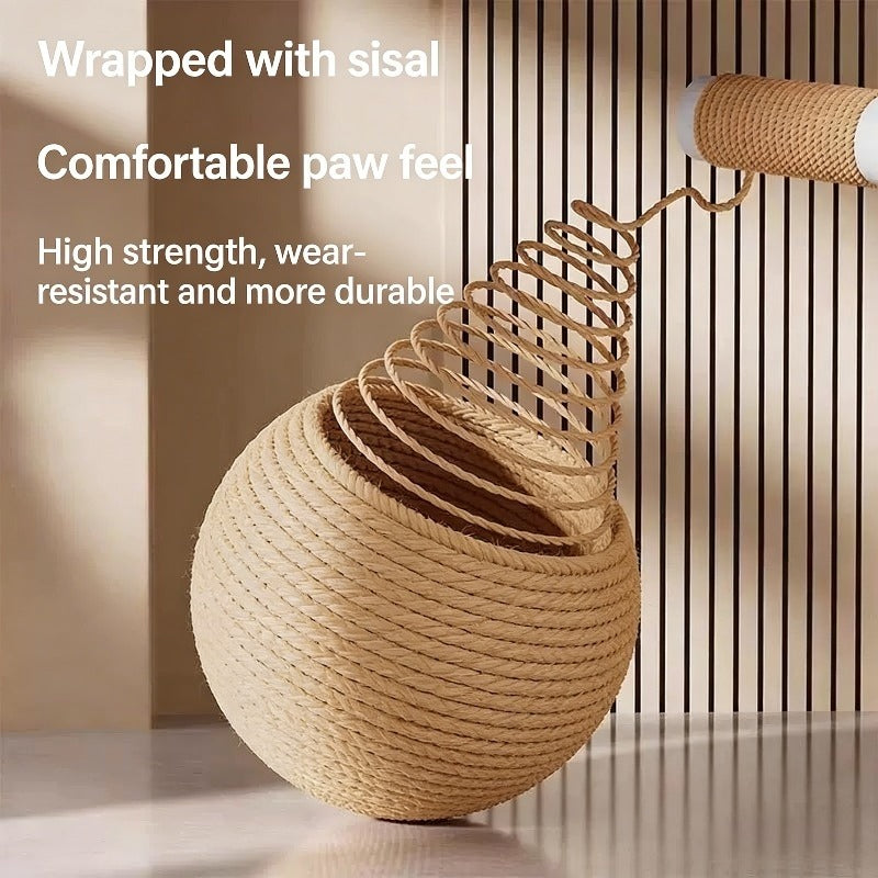 Set of Two Large Sisal Balls for Cats, Measuring 3.94 Inches, Designed for Self-Play And to Alleviate Boredom, Includes a Teaser Wand And Durable Sound-Producing Balls for Feline Enjoyment, Without Battery